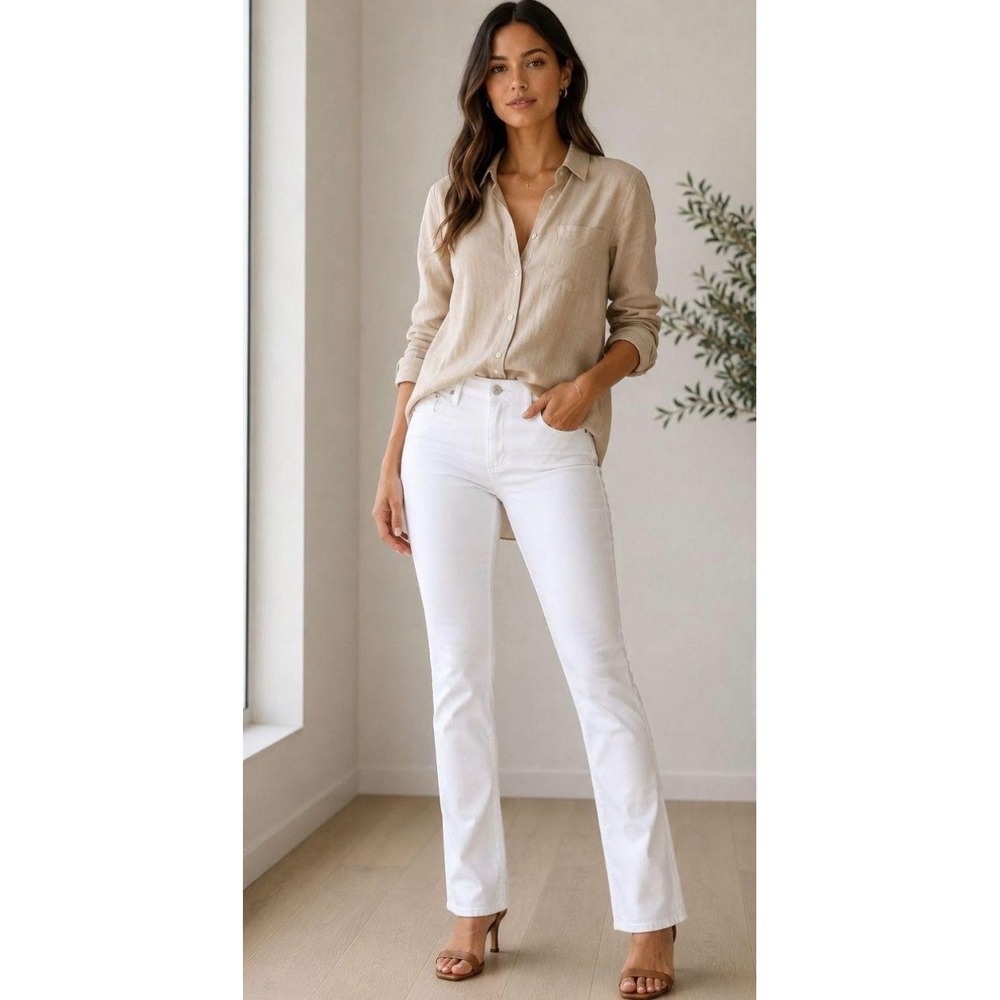 7 For All Mankind Kimmie Straight Leg Jeans White Denim Slim Illusion sz 28